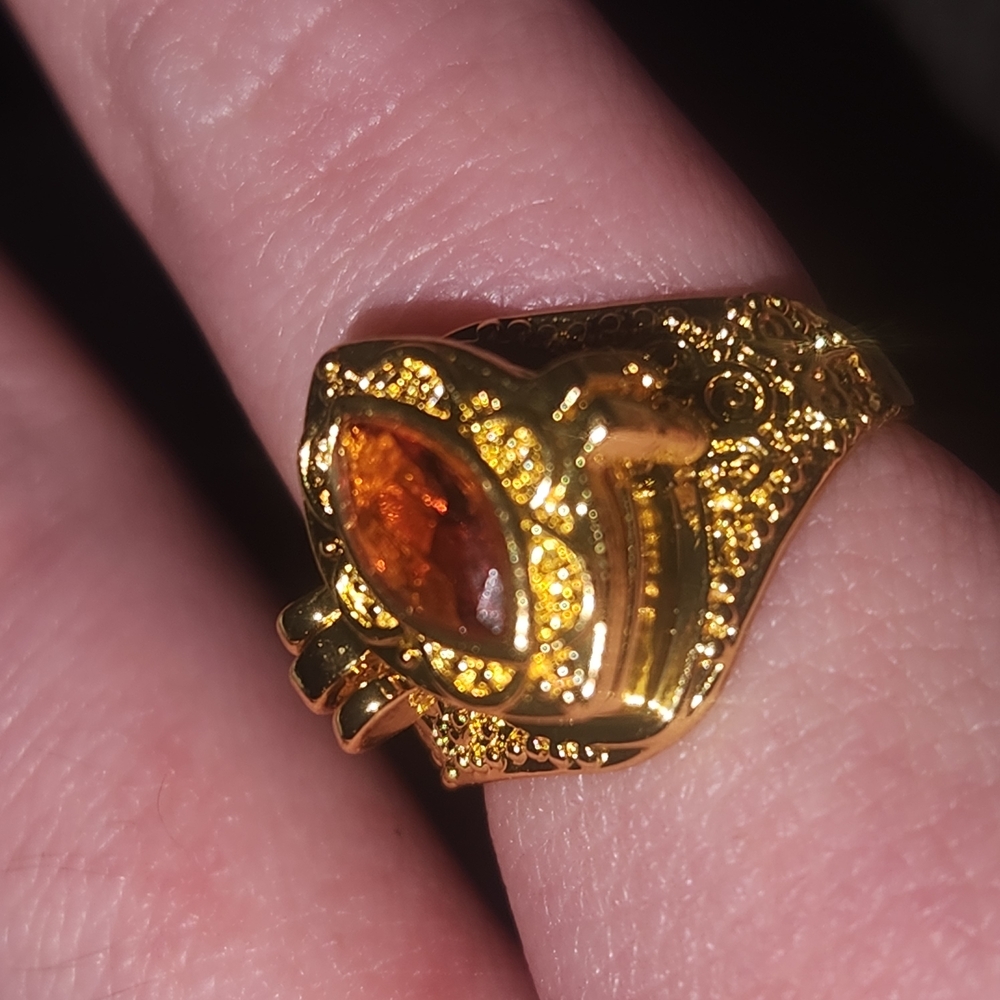 Gold Poison Ring with Orange Gemstone Size 7 - Picture 2 of 15